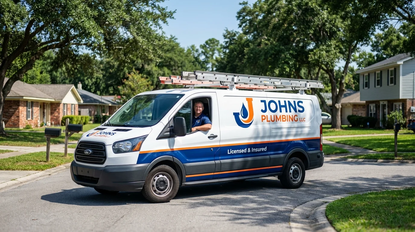 Johns Plumbing LLC service van in Oakdale, LA