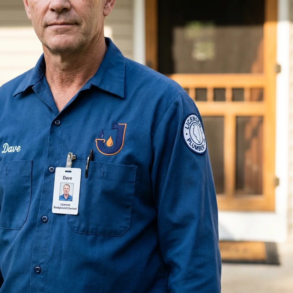 Licensed plumber showing ID badge in Oakdale, LA