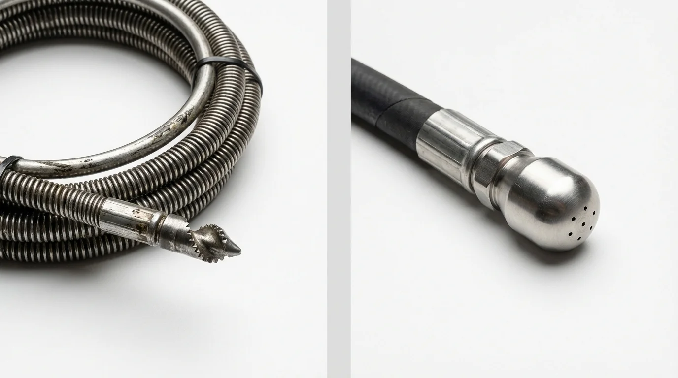 Drain snake cable and hydro jetting nozzle used for drain cleaning in Oakdale, LA