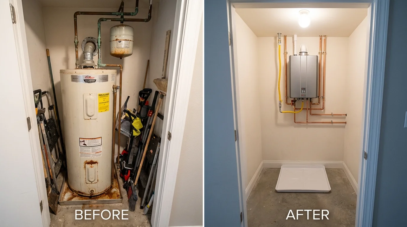 Tank water heater versus wall-mounted tankless unit comparison for Oakdale, LA homeowners